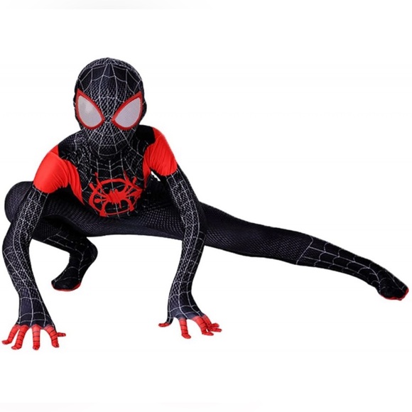 NEW Kids Miles Morales Black and Red Spider Man Full Costume Suit and Mask S-XL - Picture 6 of 16